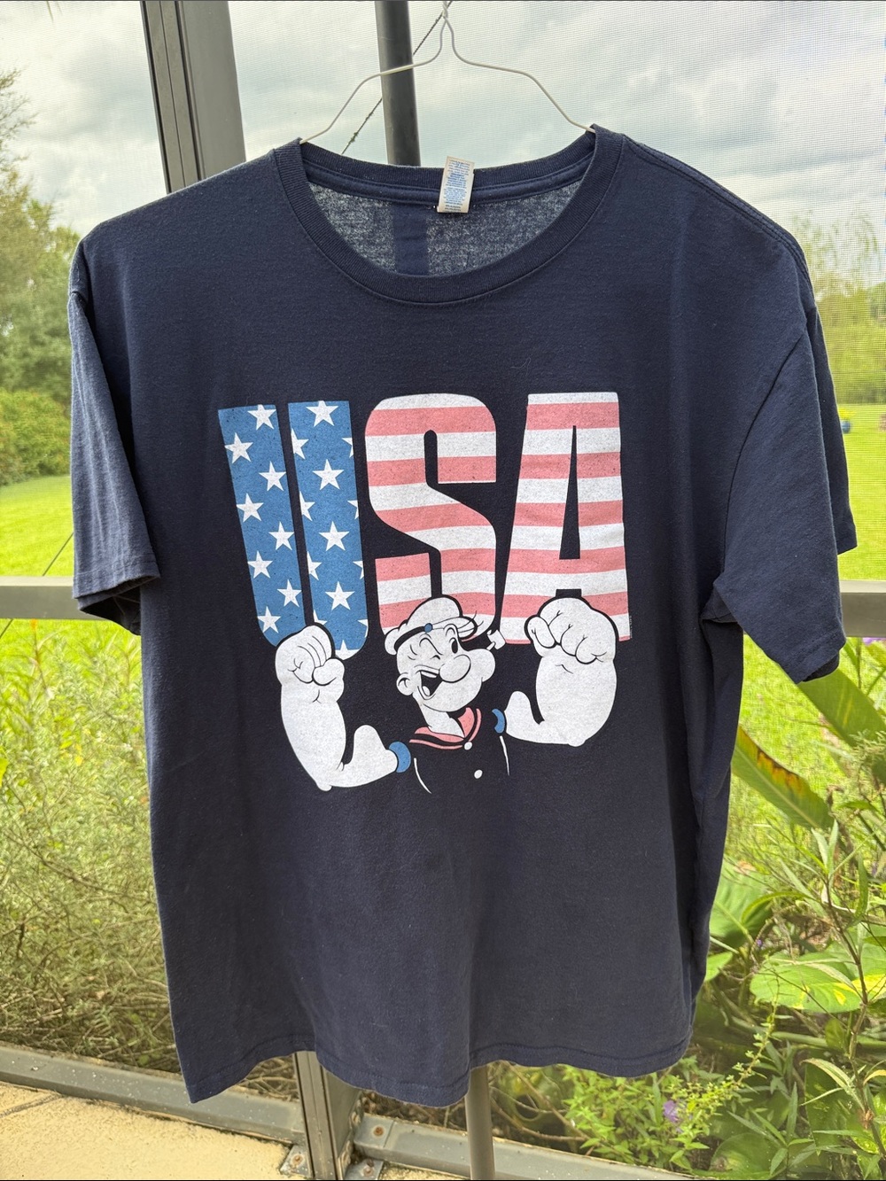 Popeye USA Graphic Dog Tee — Navy